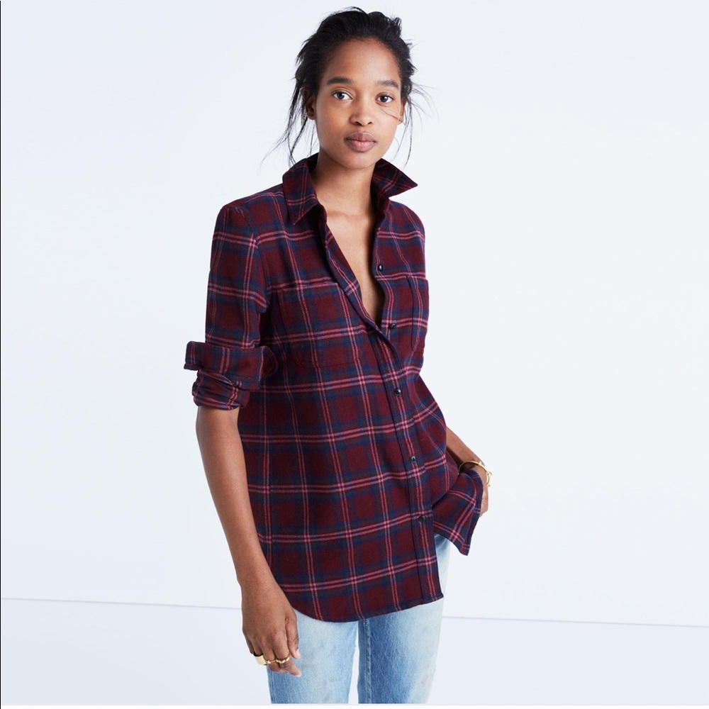 Madewell classic plaid burgundy shirt